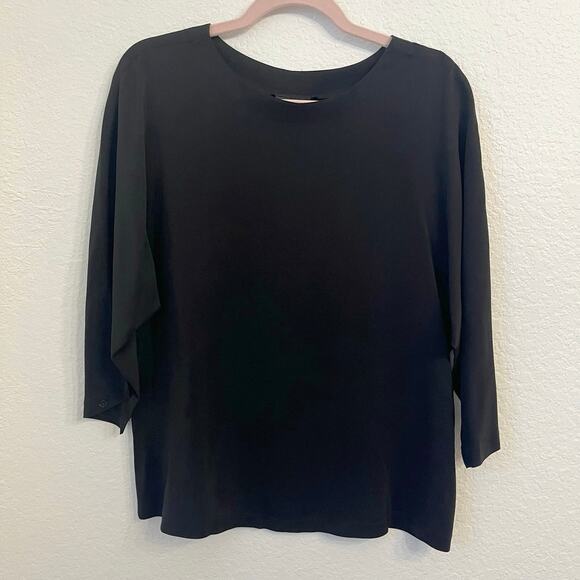 Jonathan Martin 100% Silk Blouse Medium Top Black Dolman Sleeve Timeless Vintage - Picture 2 of 11